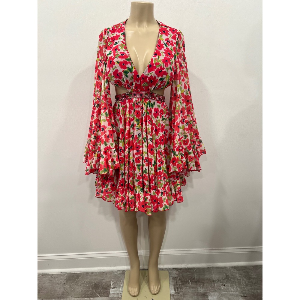 MAC DUGGAL 9158 Ieena Dress Beaded Chiffon Cutout Floral Mini Dress NEW SZ 4